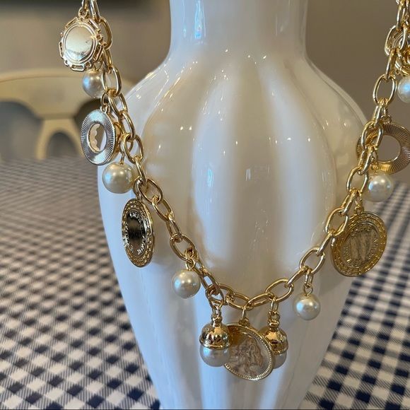 Dillards Gold Coin Charm Statement Necklace - Picture 2 of 6